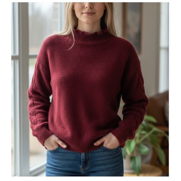 J. Crew Mockneck cable sleeve Sweater Raspberry Purple Red XXL - Picture 1 of 6